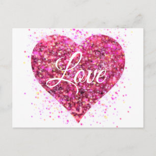 Carte Postale Paillettes rose mousseux, amour graffiti valentine