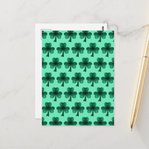 Carte Postale Paillettes vert émeraude motif trèfle turquoise