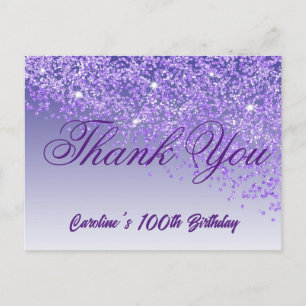 Carte Postale Paillettes violettes, Remerciement pour les 100 an