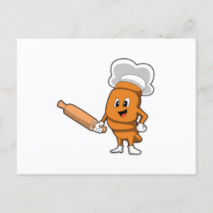 Carte Postale Pain comme cuisinier avec rouleau à pâtisserie