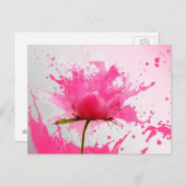Carte Postale Paint Splatter Abstrait Fleur Rose (Devant / Derrière)
