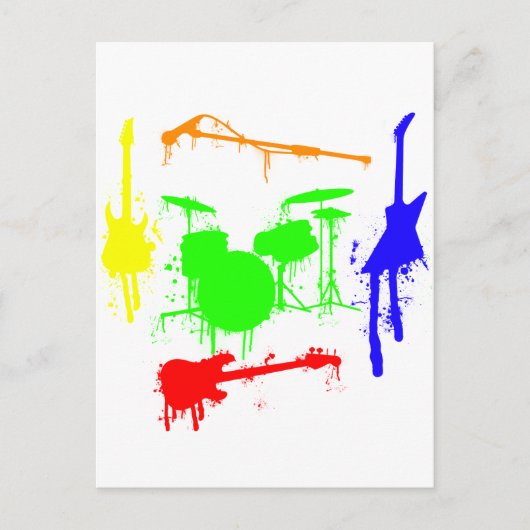 Carte Postale Paint Splatter Instruments de musique Band Graffit (Devant)
