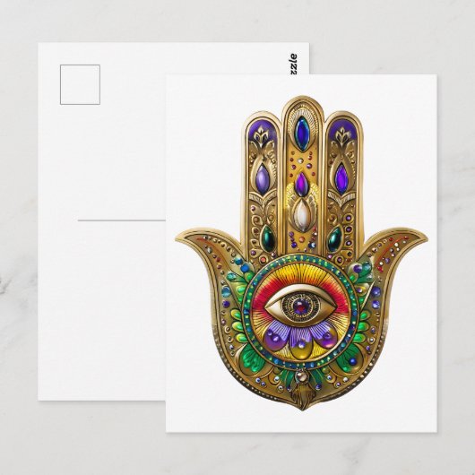 Carte Postale Painted Gold Hamsa Amethyst Ruby Third Eye (Devant / Derrière)