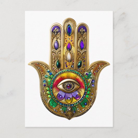 Carte Postale Painted Gold Hamsa Amethyst Ruby Third Eye (Devant)