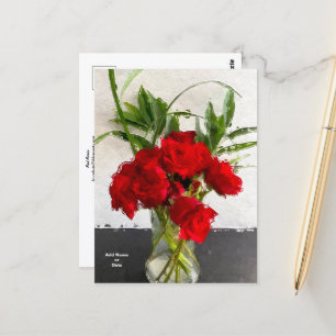 Carte Postale Painted Red Roses on Black and White Background