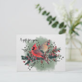 Carte Postale Paire aquarelle des cardinaux Design de Noël (Debout devant)