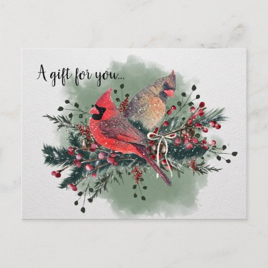 Carte Postale Paire aquarelle des cardinaux Design de Noël (Devant)