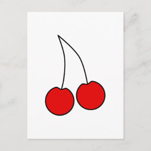 Carte Postale Paire de cerises rouges. Black Outline.