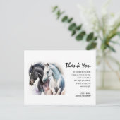 Carte Postale Paire de cheval noir et blanc en Merci d'aquarelle (Debout devant)