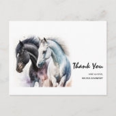 Carte Postale Paire de chevaux noir et blanc en aquarelle Merci (Devant)