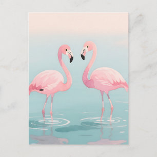 Carte Postale Paire de flamants roses aquarelle sérénité
