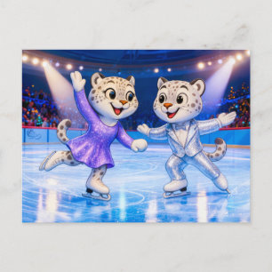 Carte Postale Paire de léopards des neiges exécutant une routine