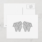 Carte Postale Paire d'Eléphants mignons. Couple. (Devant / Derrière)