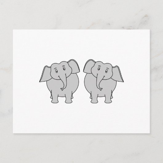 Carte Postale Paire d'Eléphants mignons. Couple. (Devant)