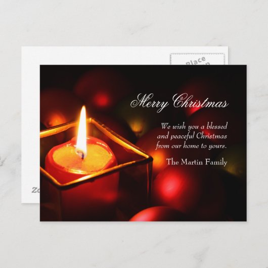 Carte postale paisible de Noël de bougie (Devant / Derrière)