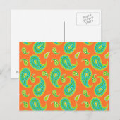 Carte Postale Paisley bleu-vert sur Orange clair (Devant / Derrière)