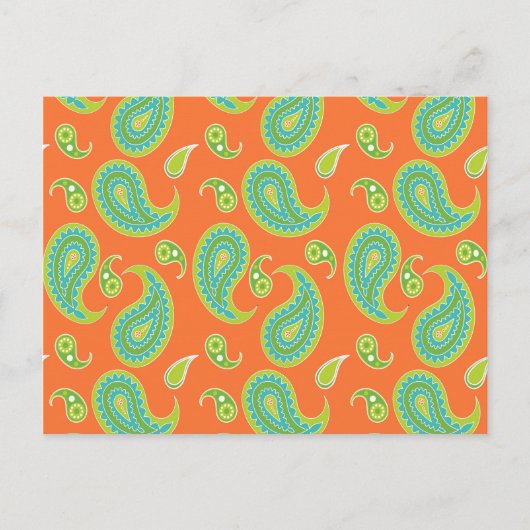 Carte Postale Paisley bleu-vert sur Orange clair (Devant)