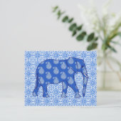 Carte Postale Paisley éléphant - bleu cobalt et blanc (Debout devant)