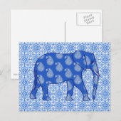 Carte Postale Paisley éléphant - bleu cobalt et blanc (Devant / Derrière)
