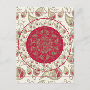 Carte Postale Paisley Mandala motif arrière - plan rouge gris bl