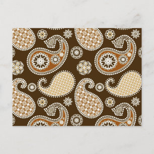 Carte Postale Paisley motif, Chocolat Brown et Tan
