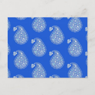 Carte Postale Paisley perse - blanc sur bleu