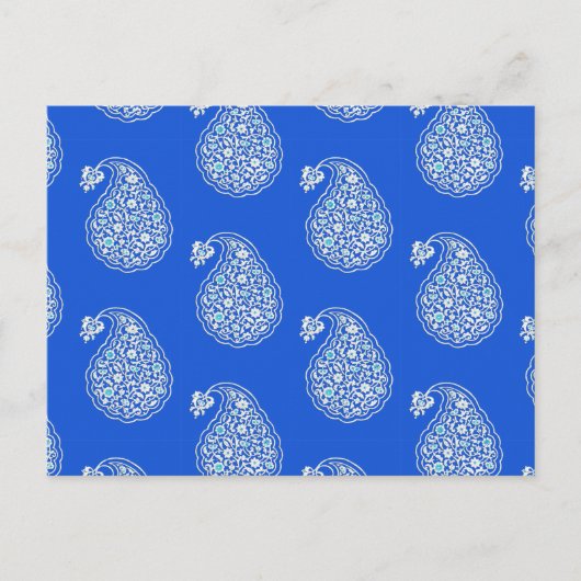 Carte Postale Paisley perse - blanc sur bleu (Devant)