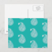 Carte Postale Paisley perse - blanc sur turquoise (Devant / Derrière)