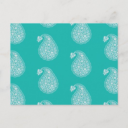 Carte Postale Paisley perse - blanc sur turquoise (Devant)