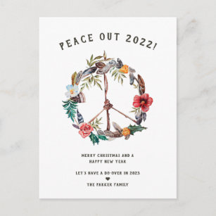 Carte Postale Paix 2022   Boho Floral nouvelle année Wreath