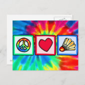 Carte Postale Paix, Amour, Badminton (Devant / Derrière)