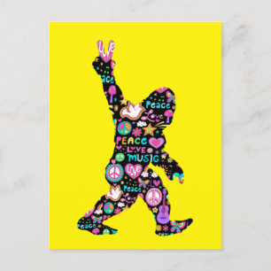 Carte Postale Paix Amour Bigfoot Hippie Drôle Amateur de Bigfoot