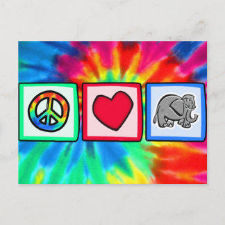 Carte Postale Paix, Amour, Eléphants