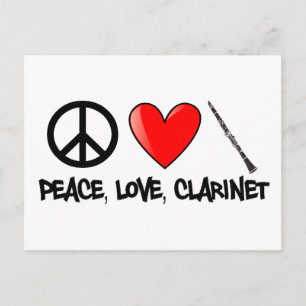 Carte Postale Paix, amour et Clarinet