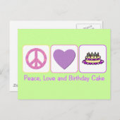 Carte Postale Paix, amour et gâteau d'anniversaire (Devant / Derrière)