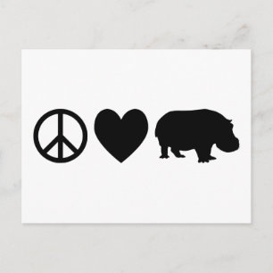 Carte Postale Paix Amour et Hippopotames
