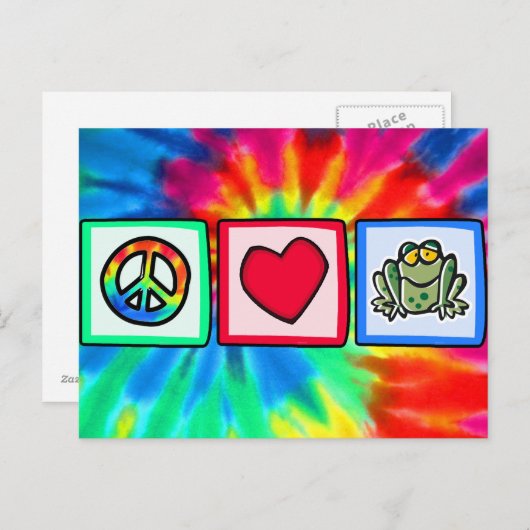 Carte Postale Paix, Amour, Grenouilles (Devant / Derrière)