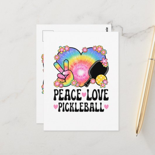 Carte Postale Paix Amour Pickleball (Devant/Arrière en situation)