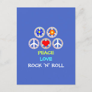 CARTE POSTALE PAIX, AMOUR, ROCK 'N' ROLL,