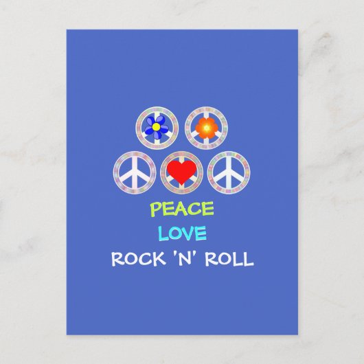 CARTE POSTALE PAIX, AMOUR, ROCK 'N' ROLL, (Devant)