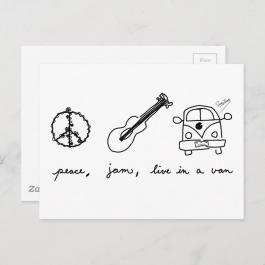 Carte Postale Paix, Jam, Vis dans un Van (Devant / Derrière)