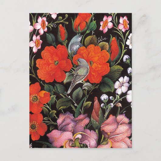 Carte Postale Pájaros en flores rojas arte oriental elegante (Devant)