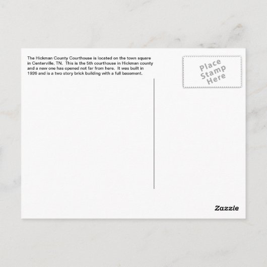 Carte Postale Palais de justice du comté de Hickman - Centervill (Dos)