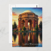 Carte Postale Palais des Beaux-Arts de San Francisco au coucher (Devant / Derrière)