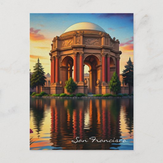 Carte Postale Palais des Beaux-Arts de San Francisco au coucher (Devant)