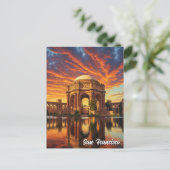 Carte Postale Palais des Beaux-Arts de San Francisco au coucher  (Debout devant)