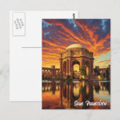 Carte Postale Palais des Beaux-Arts de San Francisco au coucher  (Devant / Derrière)