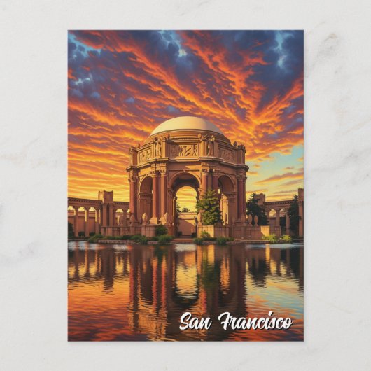 Carte Postale Palais des Beaux-Arts de San Francisco au coucher  (Devant)