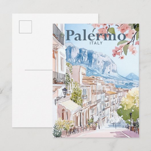 Carte Postale Palerme Italie Aquarelle Peinture Voyage (Devant / Derrière)