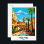 Carte Postale Palerme Italie Vintage voyage Illustration de port<br><div class="desc">Palerme Italie Vintage voyage d'art Peinture de portrait Illustration</div>